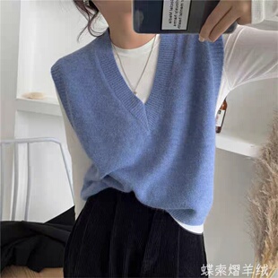 洋气针织上衣 薄款 日系叠穿羊绒马甲无袖 背心女V领羊毛坎肩春秋季