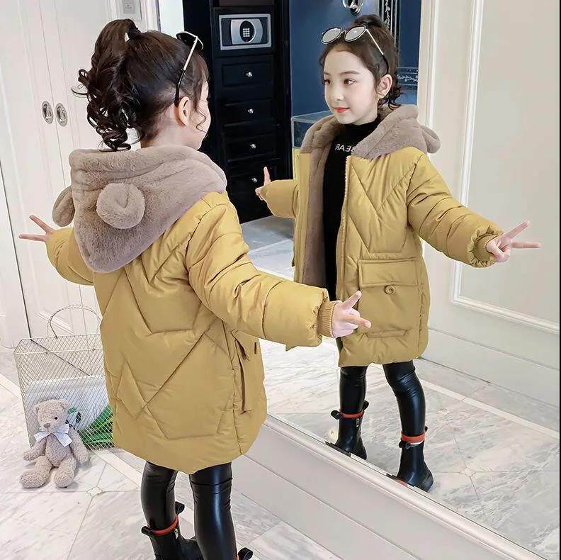 女童加绒棉衣冬装2026年保暖洋气羽绒棉袄中长款外套冬季儿童棉服