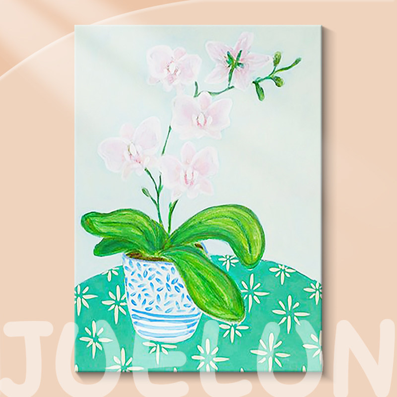 花开富贵小清新手绘油画治愈系花卉装饰画客厅背景墙单幅竖版挂画