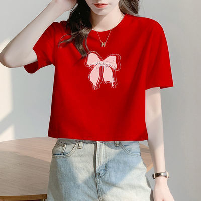 洋气短袖印花夏季新款白色正肩半袖休闲风运动上衣宽松百搭显瘦t