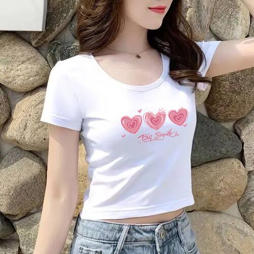 正肩修身型体恤显瘦洋气减龄短袖圆领纯色T恤2025夏季新款女上衣