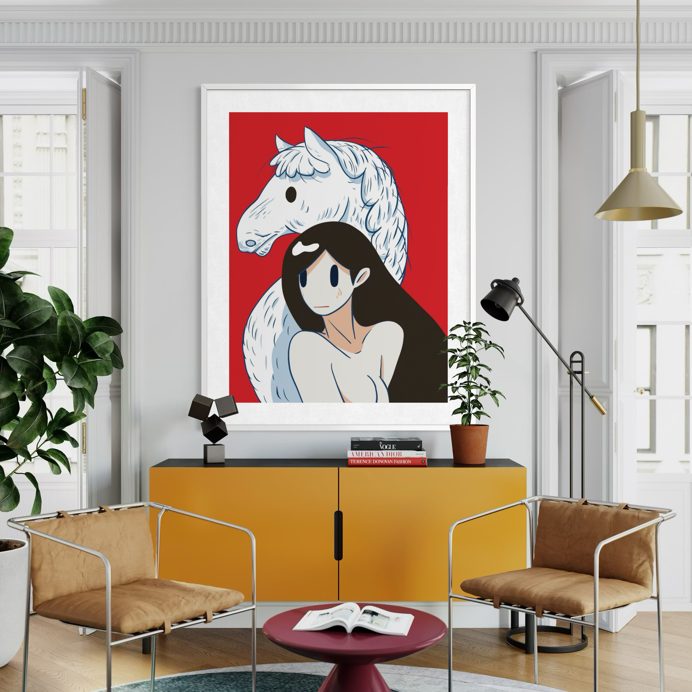 天野健Venus白马少女版画Takeru amano马年生肖红色维纳斯装饰画