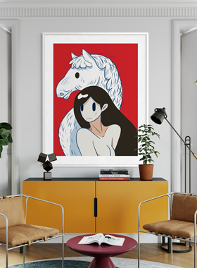 天野健Venus白马少女版画Takeru amano马年生肖红色维纳斯装饰画