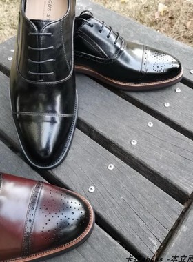 三节头牛津固特异布洛克商务正装皮鞋英伦雕花新郎结婚手工大码46
