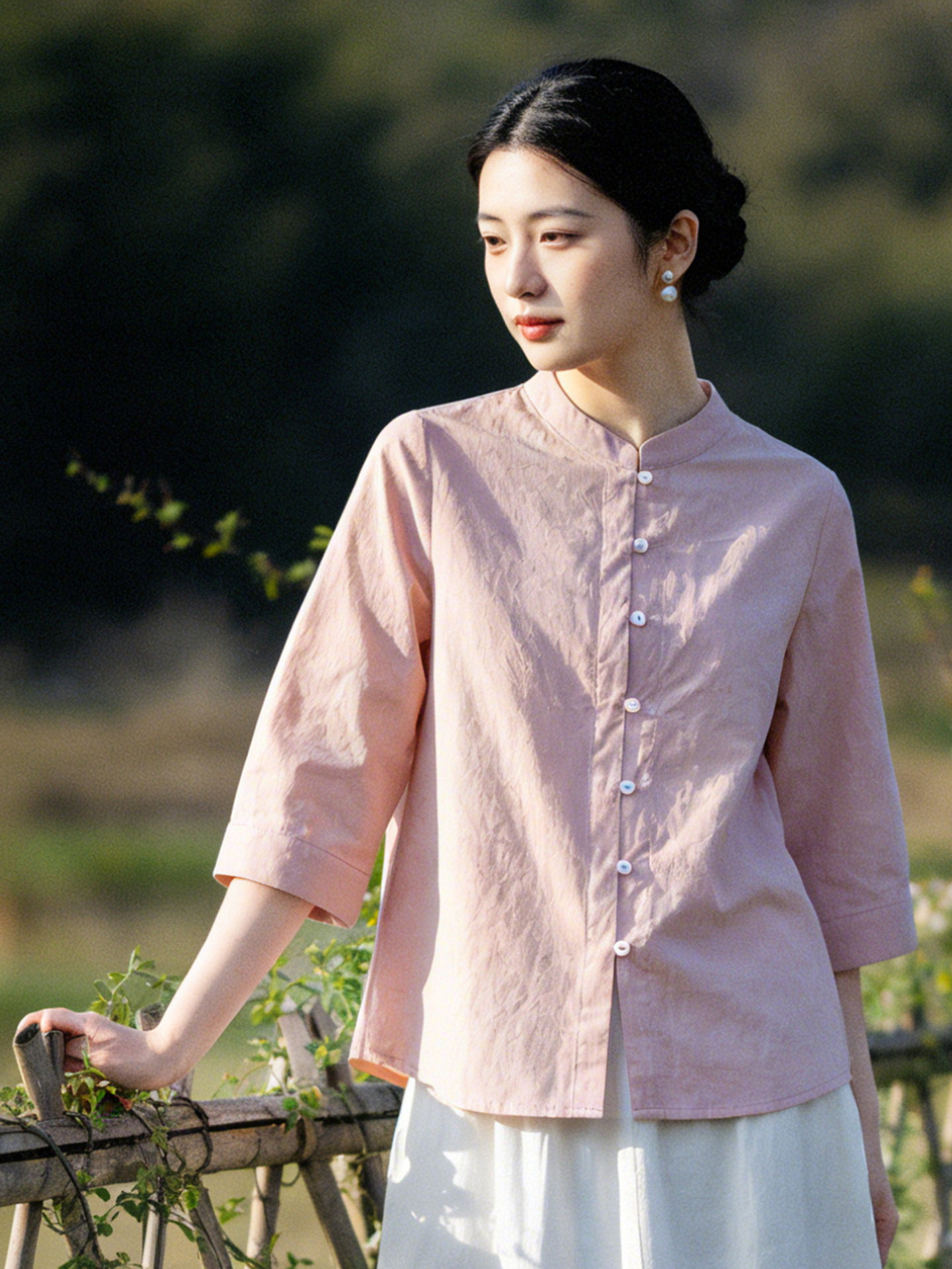 二喜茶服26春夏棉质软糯净色质朴新中式衬衫文艺宽松百搭日常衬衣