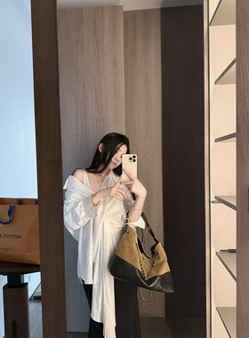 【姐系女友】MISS CHANGE/莱赛尔不规则设计感叠褶防晒长款衬衫