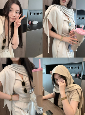 【松弛呼吸感】MISS CHANGE/六羊毛层次感自带披肩百搭修身T恤