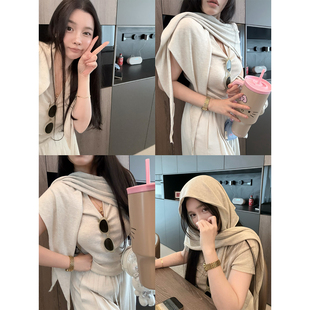 【松弛呼吸感】MISS CHANGE/六羊毛层次感自带披肩百搭修身T恤