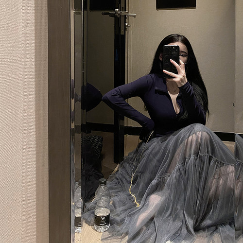 甜妹拼接美式大摆多层蓬蓬纱裙