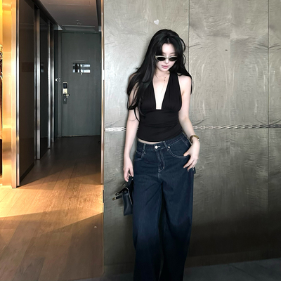 MISSCHANGE挂脖吊带V领露背上衣