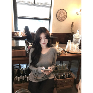 CHANGE 随性周末 MISS 宽松显瘦V领面膜T恤 天丝澳洲羊毛舒服