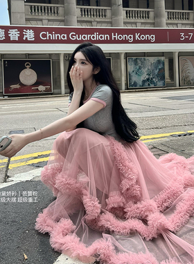 MISS CHANGE【粉黛娇矜】13米耗料不规则多层蛋糕蓬蓬裙半身长裙