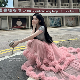 MISS CHANGE【粉黛娇矜】13米耗料不规则多层蛋糕蓬蓬裙半身长裙
