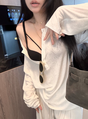 【松弛韩女】MISS CHANGE/必入！天丝亚麻松弛透气亨利领宽松T恤