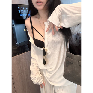 必入 CHANGE MISS 天丝亚麻松弛透气亨利领宽松T恤 松弛韩女