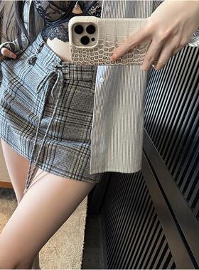 MISS CHANGE【M1U系女孩】50羊毛格纹不走光前裙后裤绑带半身裙