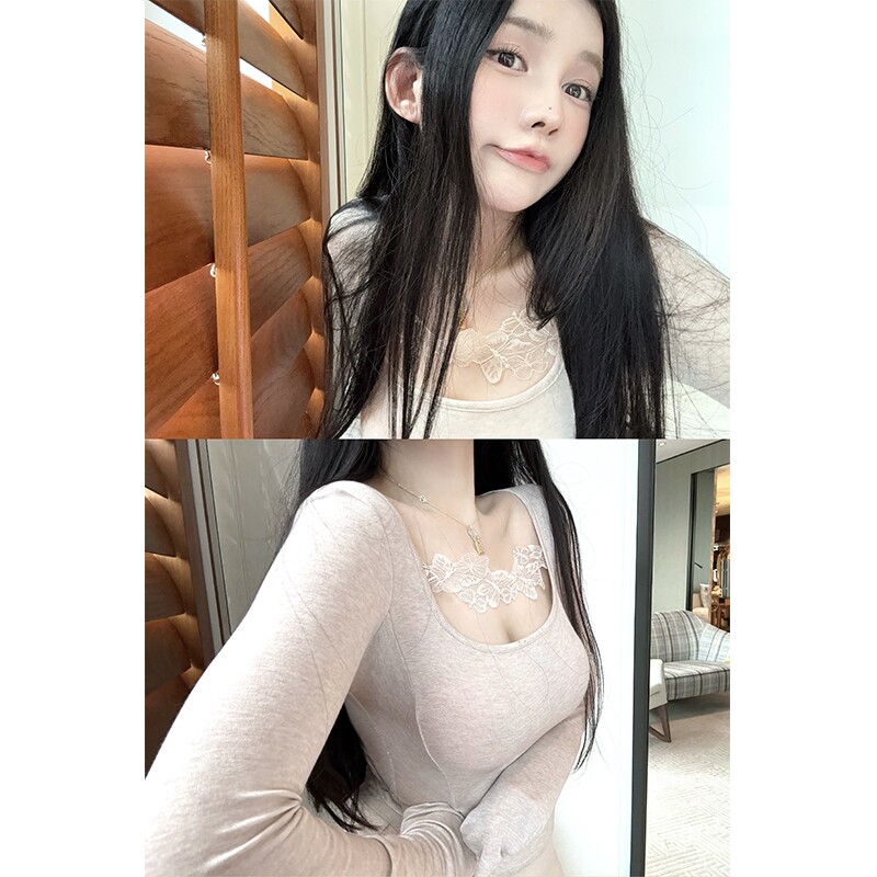 MISSCHANGE蝴蝶蕾丝拼接长袖T