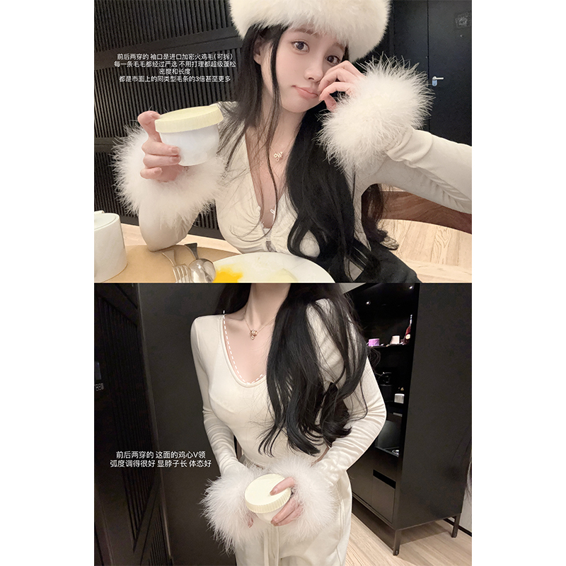 单排扣V领火鸡毛针织衫前后两穿