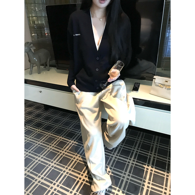 羊毛V领撞色假两件慵懒开衫