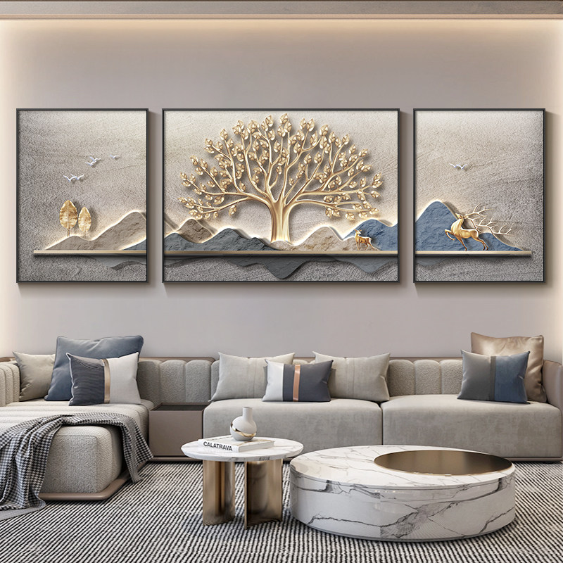 现代轻奢客厅装饰画大气发财树沙发背景墙挂画高级感三联靠山壁画,3C数码配件,USB多功能数码宝,淘宝优惠券,粉丝福利购,淘宝优惠卷