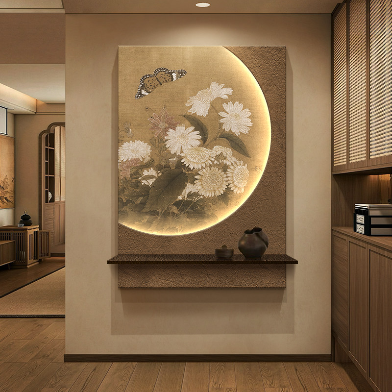 宋代美学玄关装饰画中式覆古客厅墙面挂画茶室氛围布置高级感壁灯