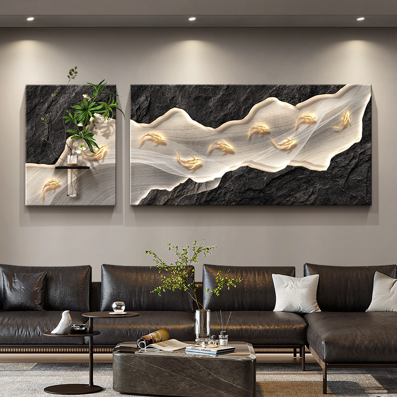 轻奢九鱼图客厅装饰画 画2025新款沙发背景墙挂画 画高级感大气立