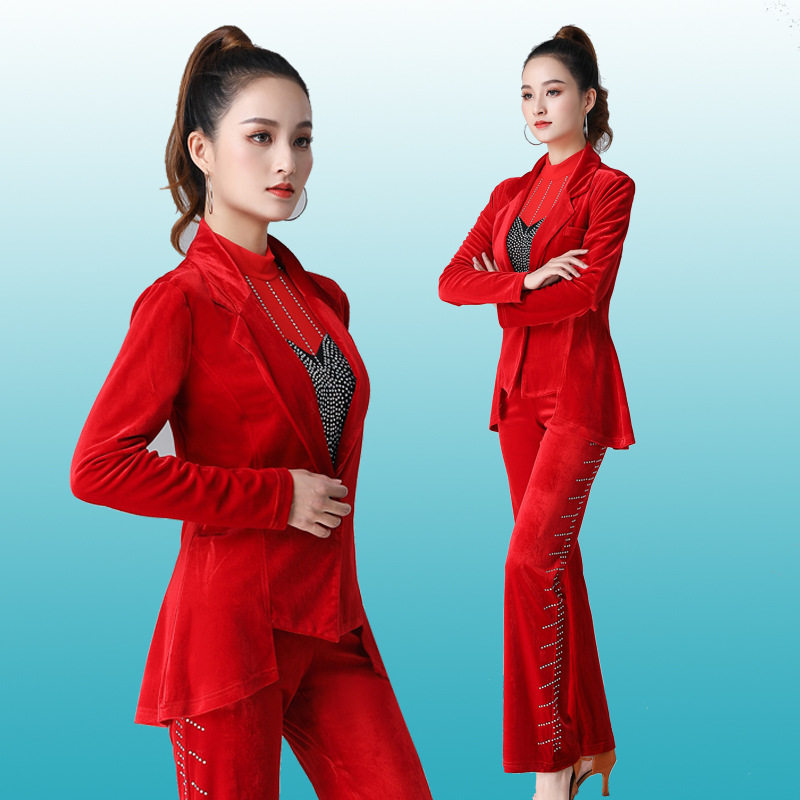 果果不不舞蹈服西装领金丝绒外套新款吉特巴广场舞水兵舞演出衣服