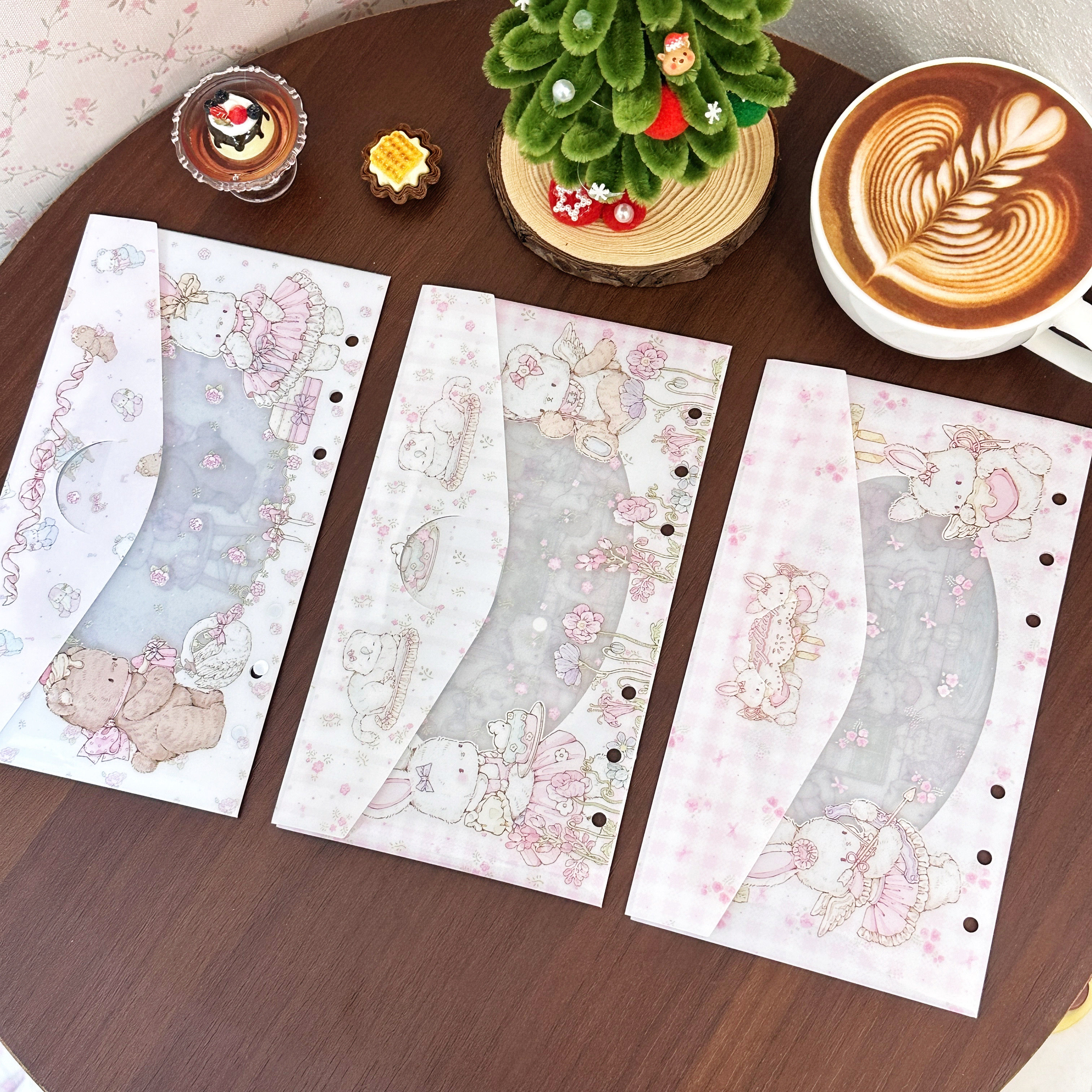 pink berry原创可爱兔熊女孩A6p活页收纳文件袋手帐收纳10x17.5cm