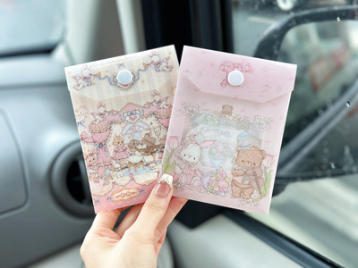Pink berry原创设计可爱兔熊&古董娃娃手帐标签收纳m5按扣文件袋