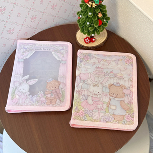 Pink berry原创可爱兔熊a6斜纹拉链收纳包手帐素材收纳册大容量