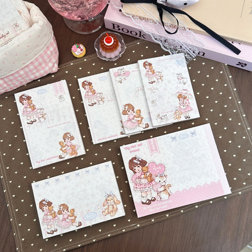 Pink berry原创设计复古洋娃娃可撕双面A7M5二折页便签本留言本