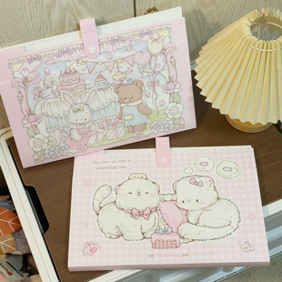 Pink 风琴包文件袋合同学生试卷资料收纳 berry原创兔熊猫猫A4横版