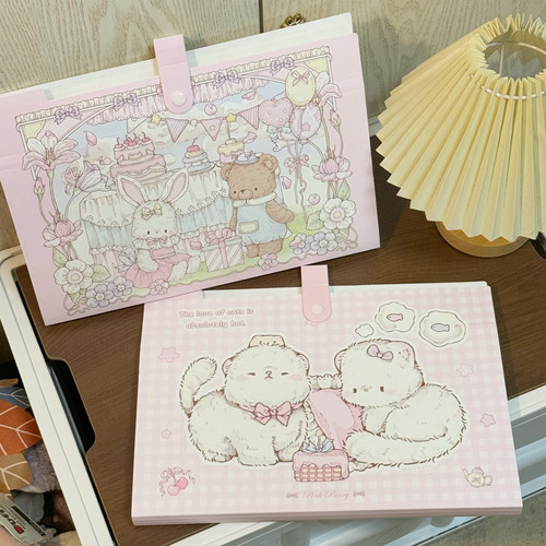 Pink berry原创兔熊猫猫A4横版风琴包文件袋合同学生试卷资料收纳