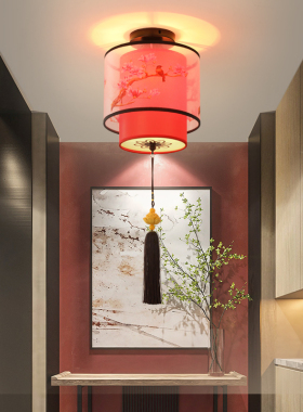 新中式阳台灯红色灯笼走廊灯过道灯入户门口灯结婚喜庆玄关灯家用