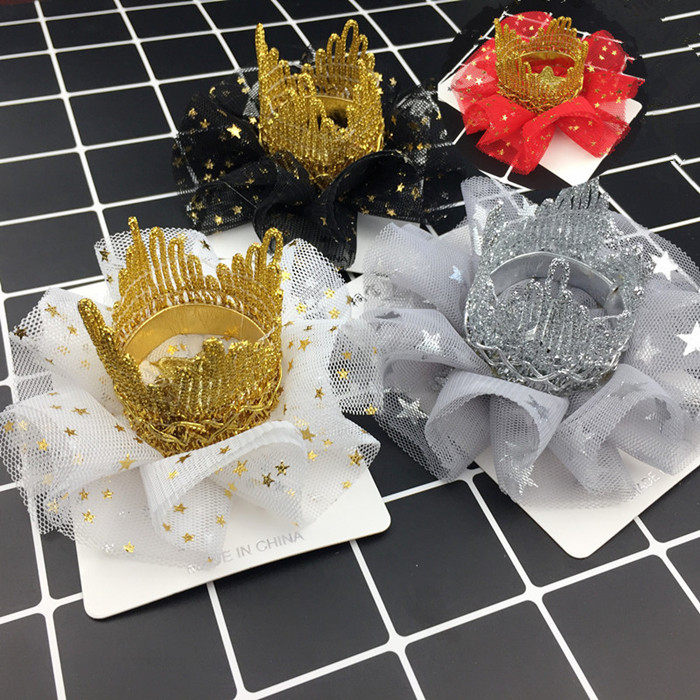 巴洛克风格立体网纱金银色皇冠发带发夹宝宝百天周岁生日发头饰