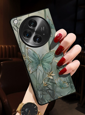 适用oppo findn3手机壳新款findn2手机壳网红左右折叠屏外壳潮牌高档男女Find N保护套时尚蝴蝶绿色中国风