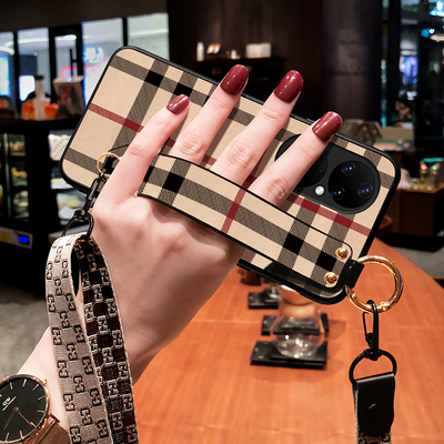 适用华为p50pro手机壳斜挎腕带