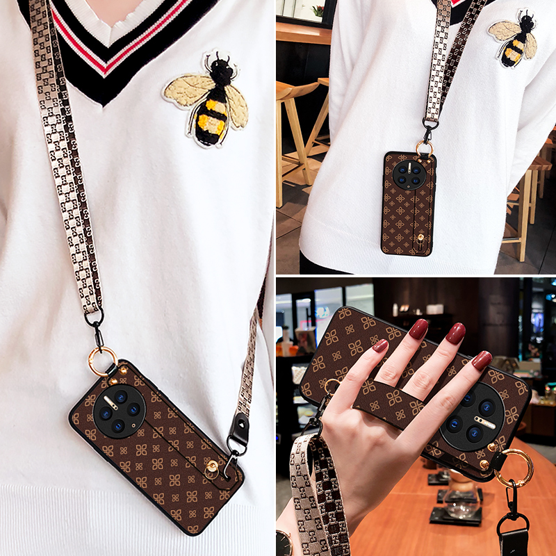 适用华为mate50pro手机壳斜挎绳