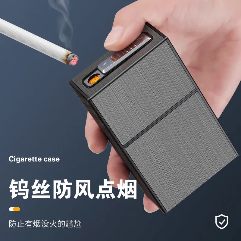 烟盒打火机一体充电防风20支装整包烟软硬通用创意翻盖刻字个性男