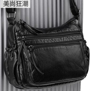水洗皮女包2026新款女士百搭大容量妈妈包中老年软皮单肩斜挎包包