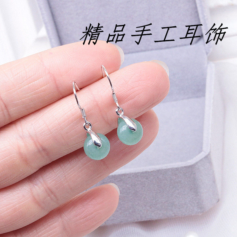 纯银玉耳坠天然东陵玉小巧款耳环