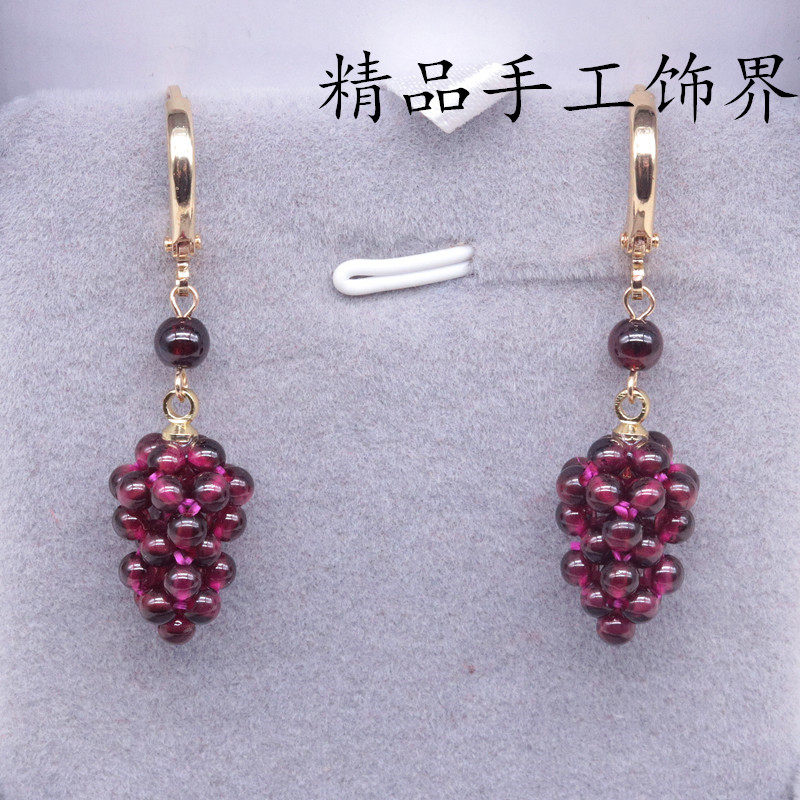 紫水晶耳坠长款石榴石手工编织葡萄耳环复古宫廷14k包金耳扣原创