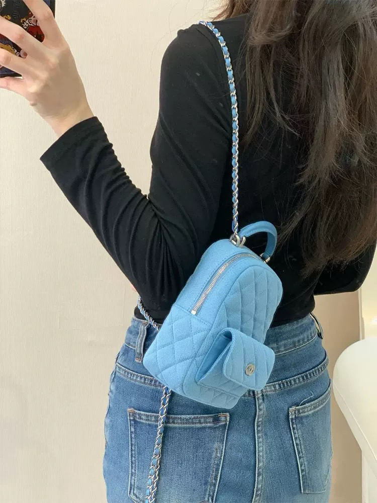 迷你牛仔双肩包女2025新款夏季小型复古时尚链条小背包mini书包