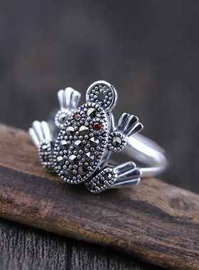 复古青蛙纯银女士招财进宝戒指