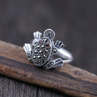 泰银复古女士青蛙手饰S925纯银微镶马克赛石女士蟾蜍招财进宝戒指