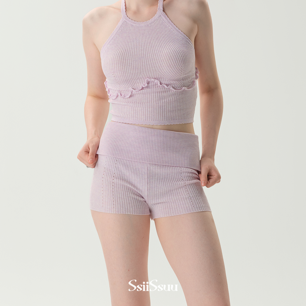 Ssiissuu芭蕾舞蹈基础训练体服针织打底短裤翻折腰头透气保暖6135