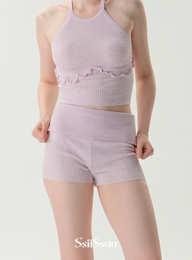 Ssiissuu芭蕾舞蹈基础训练体服针织打底短裤翻折腰头透气保暖6135