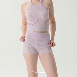 Ssiissuu芭蕾舞蹈基础训练体服针织打底短裤 翻折腰头透气保暖6135