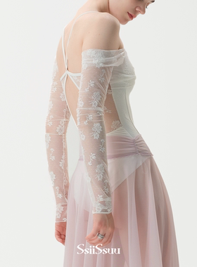 Ssiissuu芭蕾舞蹈蕾丝长袖连体服艺考形体瑜伽运动基础训练1130