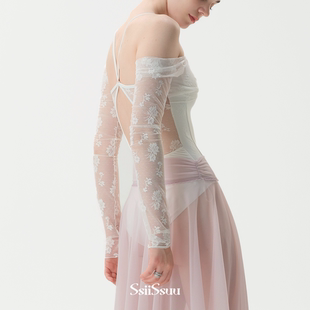 Ssiissuu芭蕾舞蹈蕾丝长袖 连体服艺考形体瑜伽运动基础训练1130